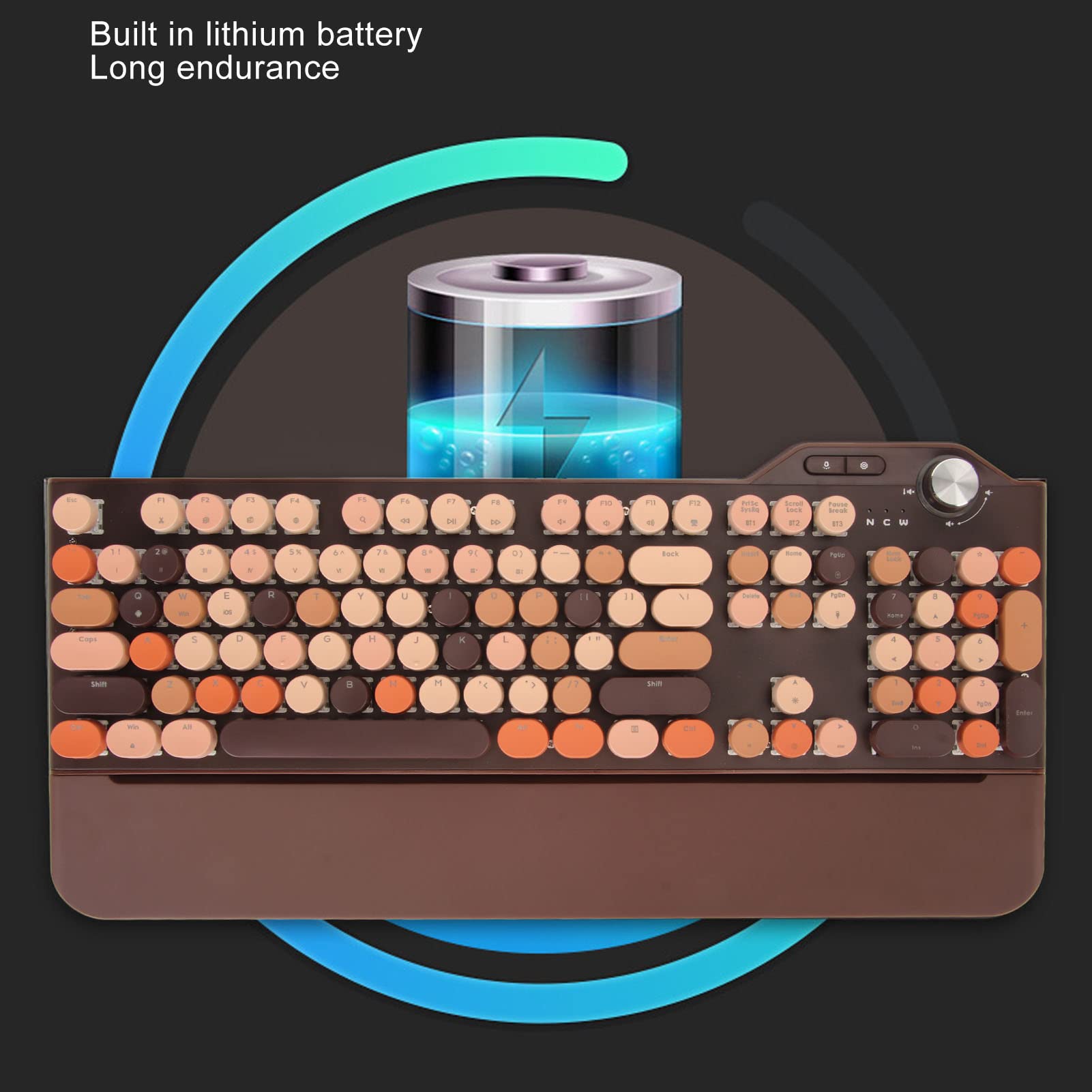 Mechaniczna Klawiatura do Gier do Pisania, Styl Retro Steampunk, z Podświetleniem LED 107 Klawiszy 2.4G BT5.1 USB Przewodowa 3 Tryby do Laptopa, Telefonów Komórkowych, Komputerów (Kawa)