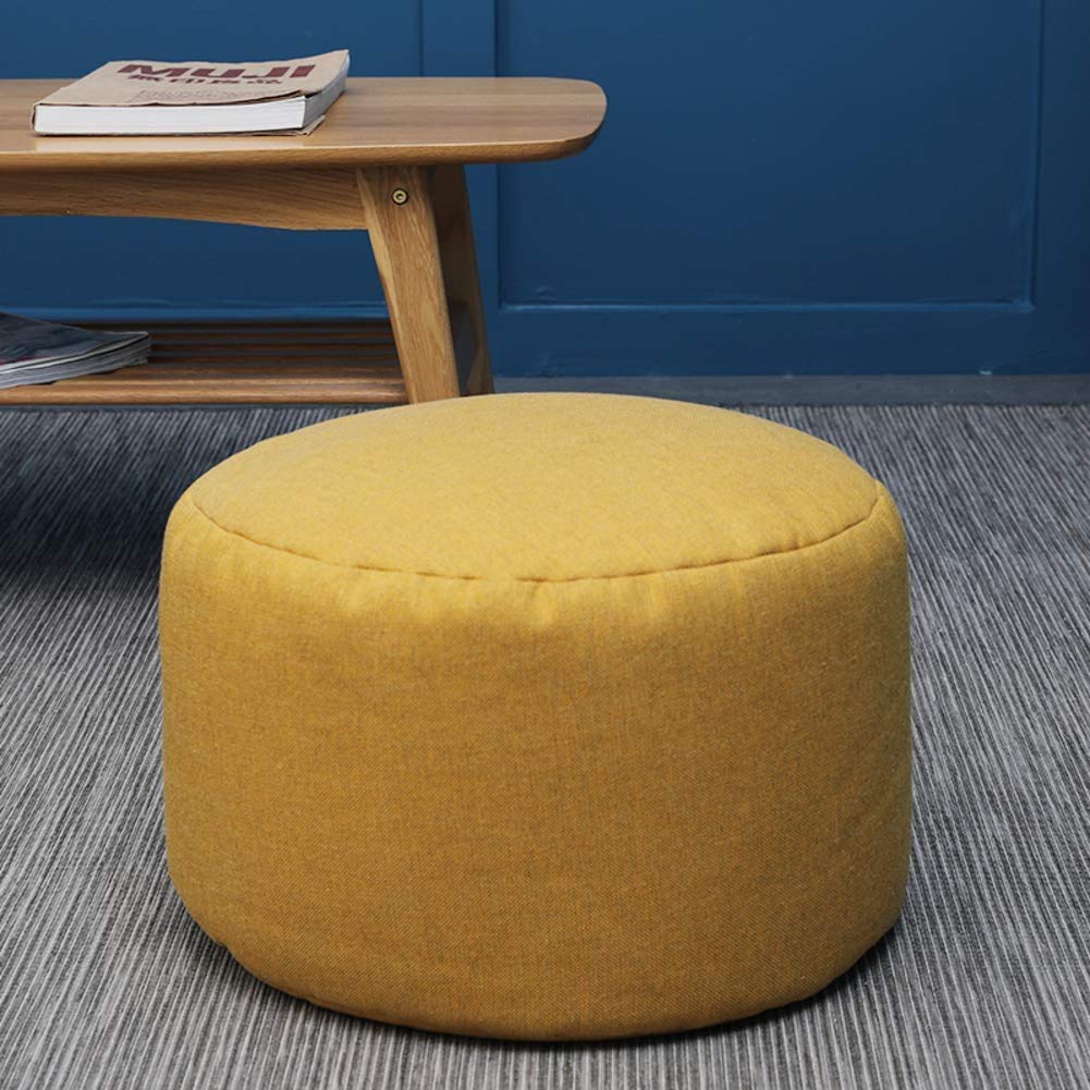 Tabourets repose-pieds rembourré pouf rond ottomans en lin pour salon 45cm