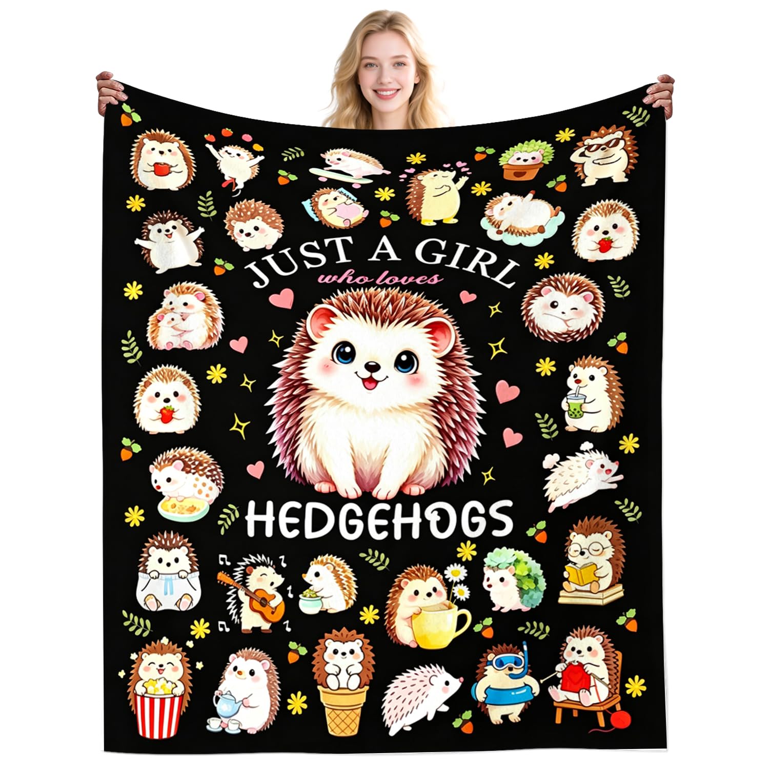 Cute Hedgehog Blanket Gifts for Women Plush Just A Girl Who Loves Hedgehogs Throws Blanket Stuff Animal Cozy Bedding Hedgehogs Gifts for Girls Women Kids Adults Birthday Party Decorations 50"X40"INCH — image 1
