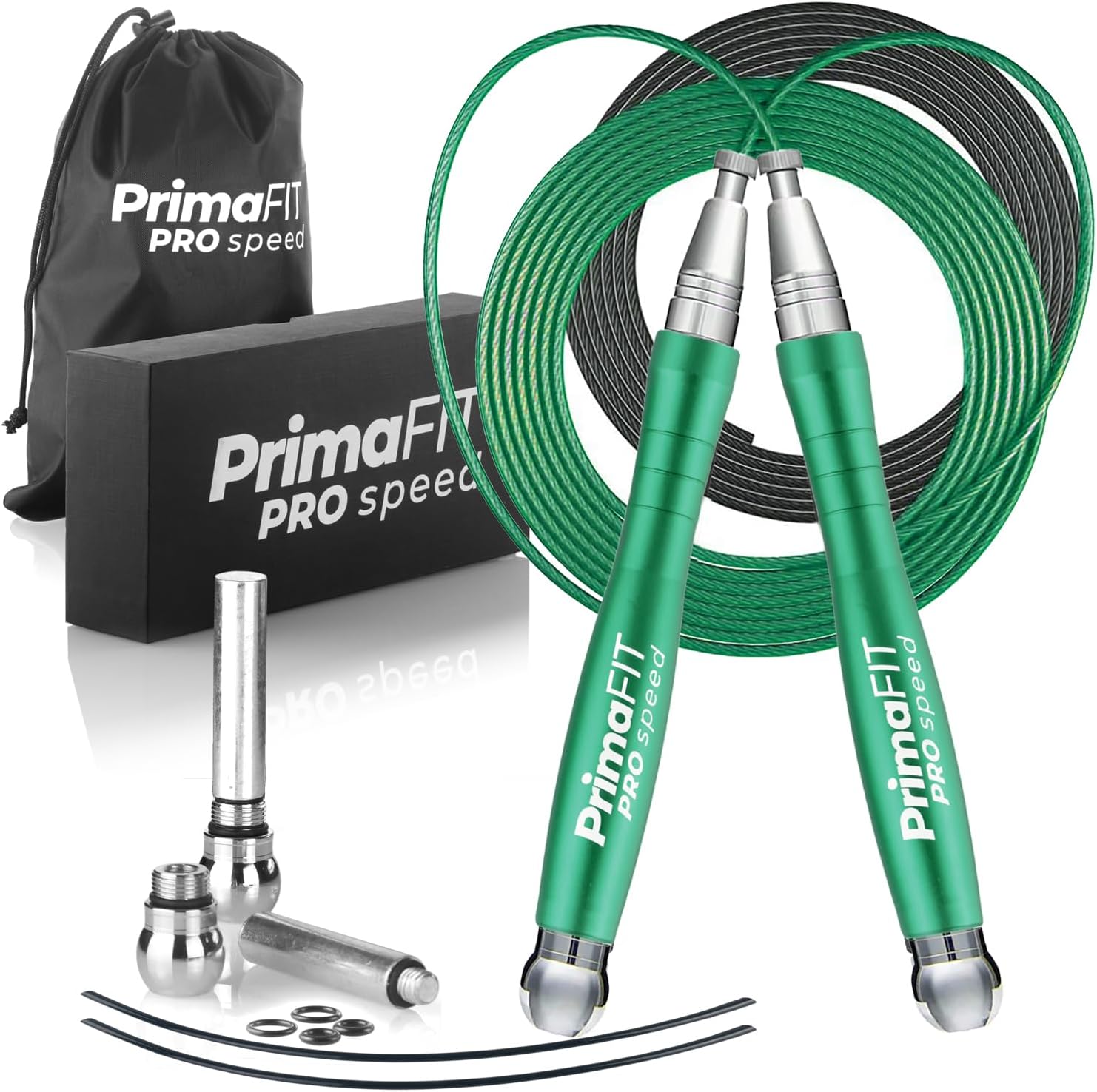 PrimaFIT Jump Rope Pro Speed Skipping Rope Adjustable Adult Jumping Rope Weighted Aluminium Handles for Double Dutch Boxing Workout Crossfit Exercise Fitness Spare Cable Weights Protectors Carry Bag