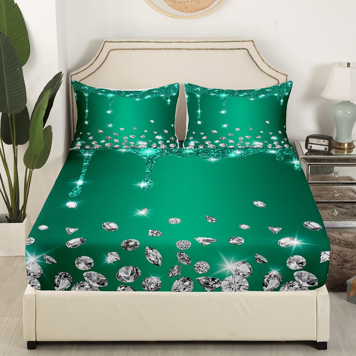 Juego de sábanas de diamantes con purpurina para niños y niñas, sábana bajera ajustable brillante para niños, mujeres y hombres, textura de lujo suave, colorido y moderno, juego de ropa de cama para