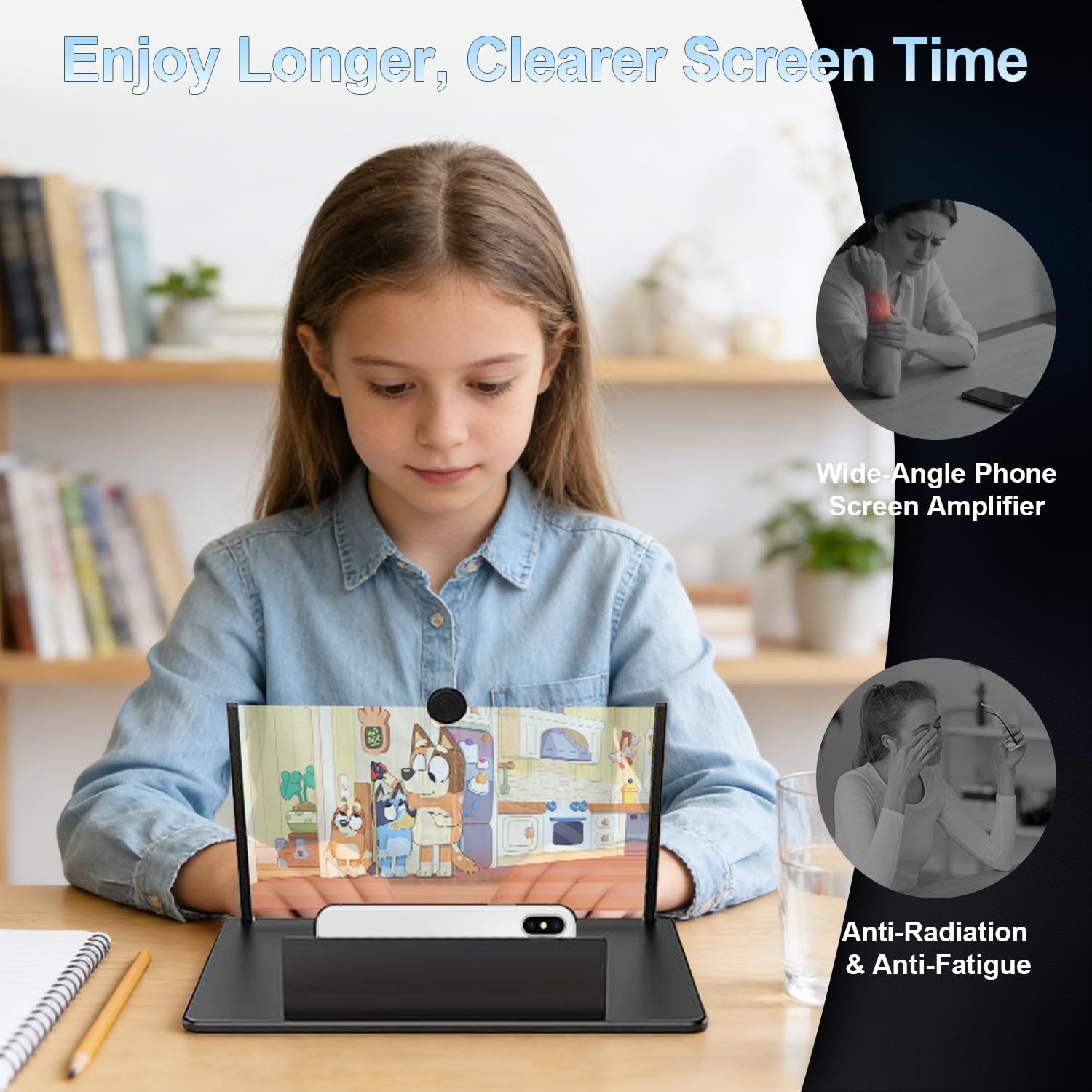 for 18" Mobile Phone Screen Magnifier 3D HD Projector Screen for Movies, Videos, Foldable Stand with Screen Amplifier, Supports All Smartphones,18 inches — view 3