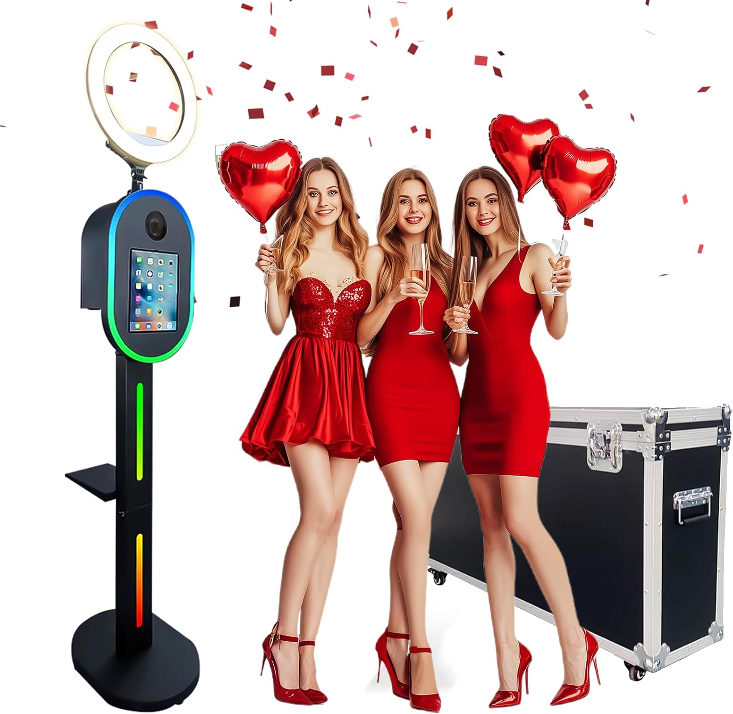 Photo Booth Machine for iPad 10.2" 10.9" 11" 12.9" and Camera,2-in-1 Selfie Station Shell Stand Camera Photobooth,App Control RGB Fill Light,Flight Case,for Parties
