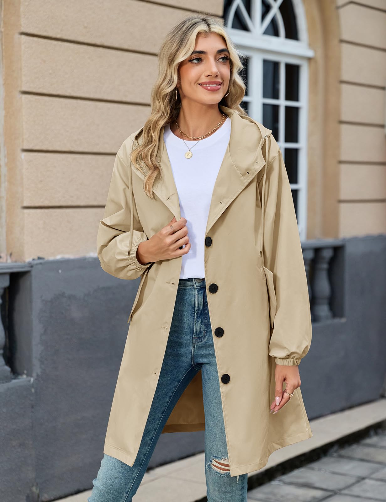 Vancavoo Gabardinas de Mujer Abrigo Largo Trench Coat Cortavientos Primavera Casual Chaqueta con Capucha