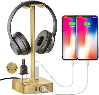 cozoo Headphone Stand with 3 USB Charger Desk Gaming Headset Holder Hanger Rack with 3 USB Charging Ports and 2 AC Outlets - Suitable for Gamer Desktop Table Game Earphone Accessories Boyfriend Gifts