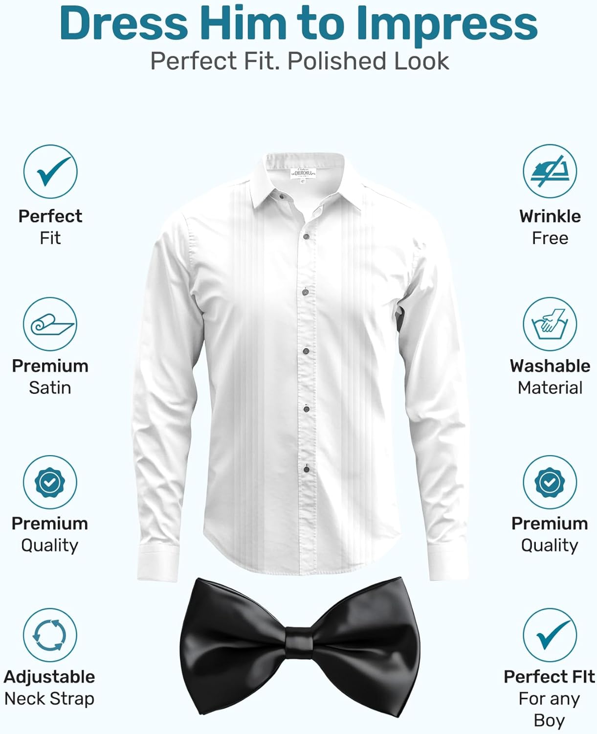 S.H. Churchill & Co. Boy's White Tuxedo Shirt with Bow Tie and Studs - Image 5