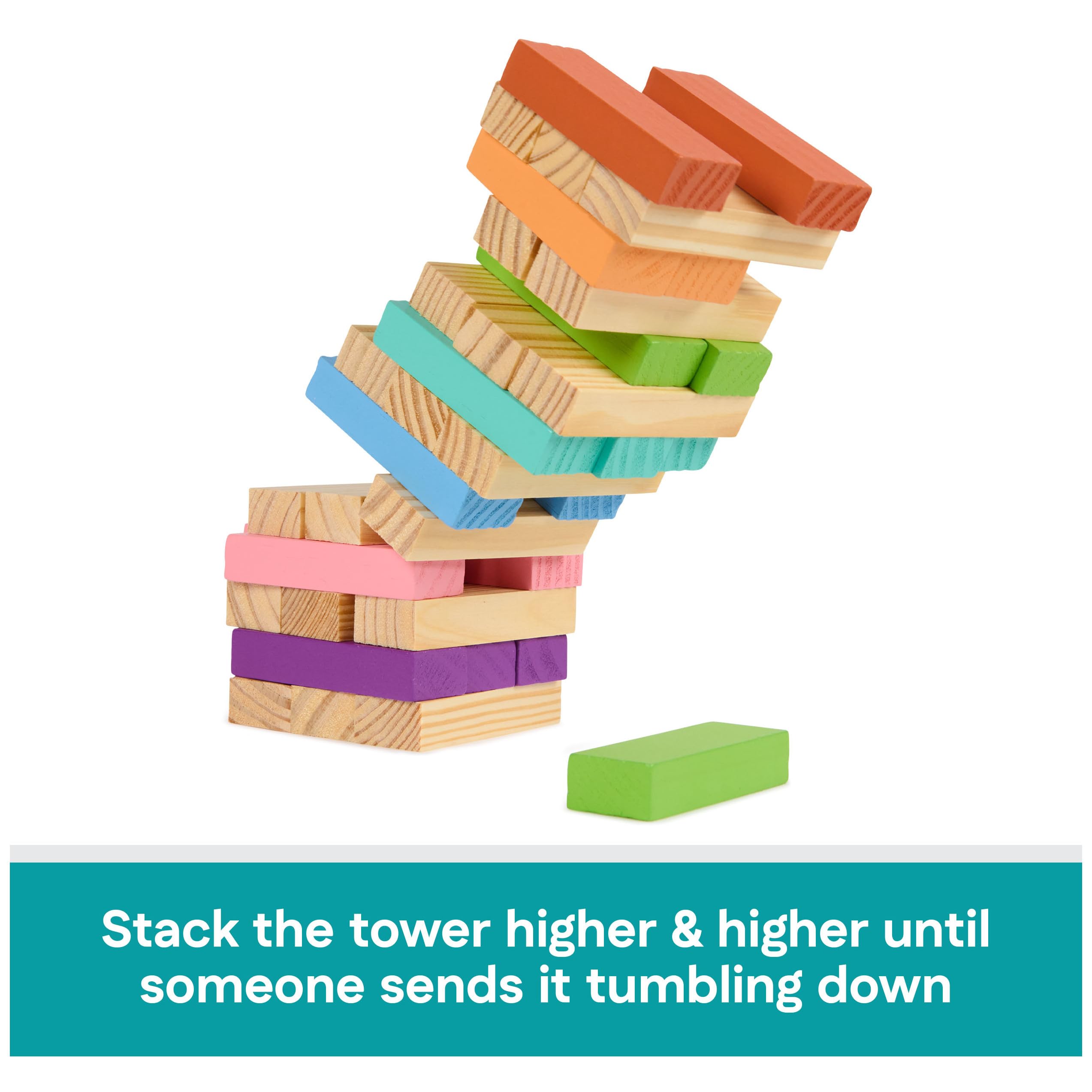 Spin Master Games, Color Classics Jumbling Tower, klassisches Stapelblöcke, Turm-Spiel, aus Holz, buntes und modernes Couchtisch-Dekor, für 2+ Spieler, ab 8 Jahren