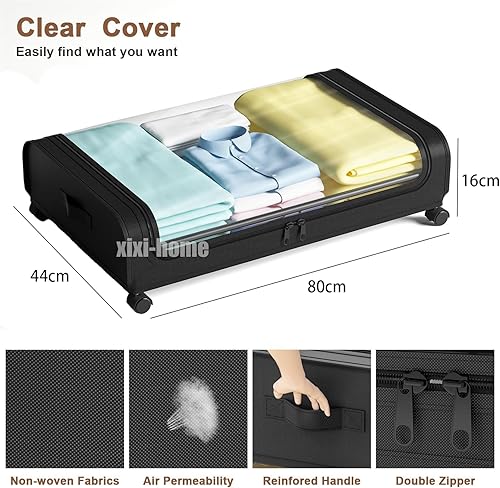 Miniatura 4 de xixi-home Contenedores de almacenamiento debajo de la cama con ruedas, 2 cajones organizadores con ruedas y ventana transparente y asas,