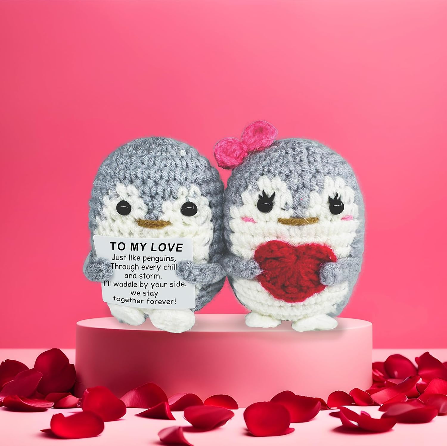 Wedding Gift for Wife, Husband, Romantic I Love You Gift for Boyfriend Girlfriend Birthday Gifts, Handmade Crochet Penguin