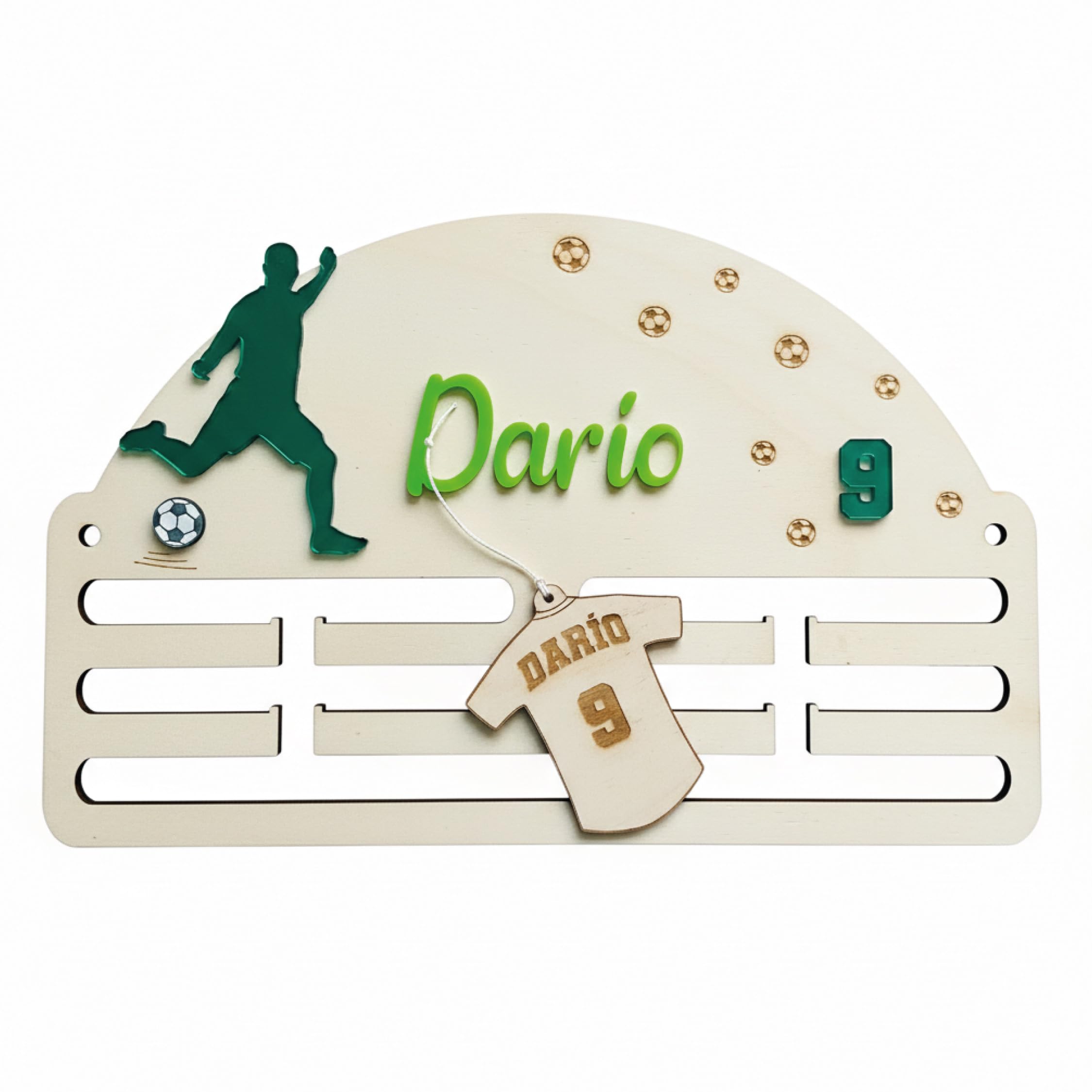 Genérico Ideas CAÓTICAS | Medallero de Fútbol Personalizado para Niños/as y Jugadores/as. Personalizado con Nombre y número en acrílico. Regalo para Deportistas. Fabricado en España.
