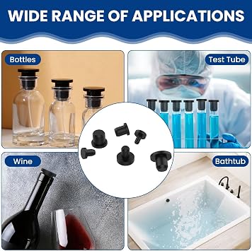 60 Pcs Silicone Hole Plug, 6 Sizes Black Solid Round Waterproof Stoppers