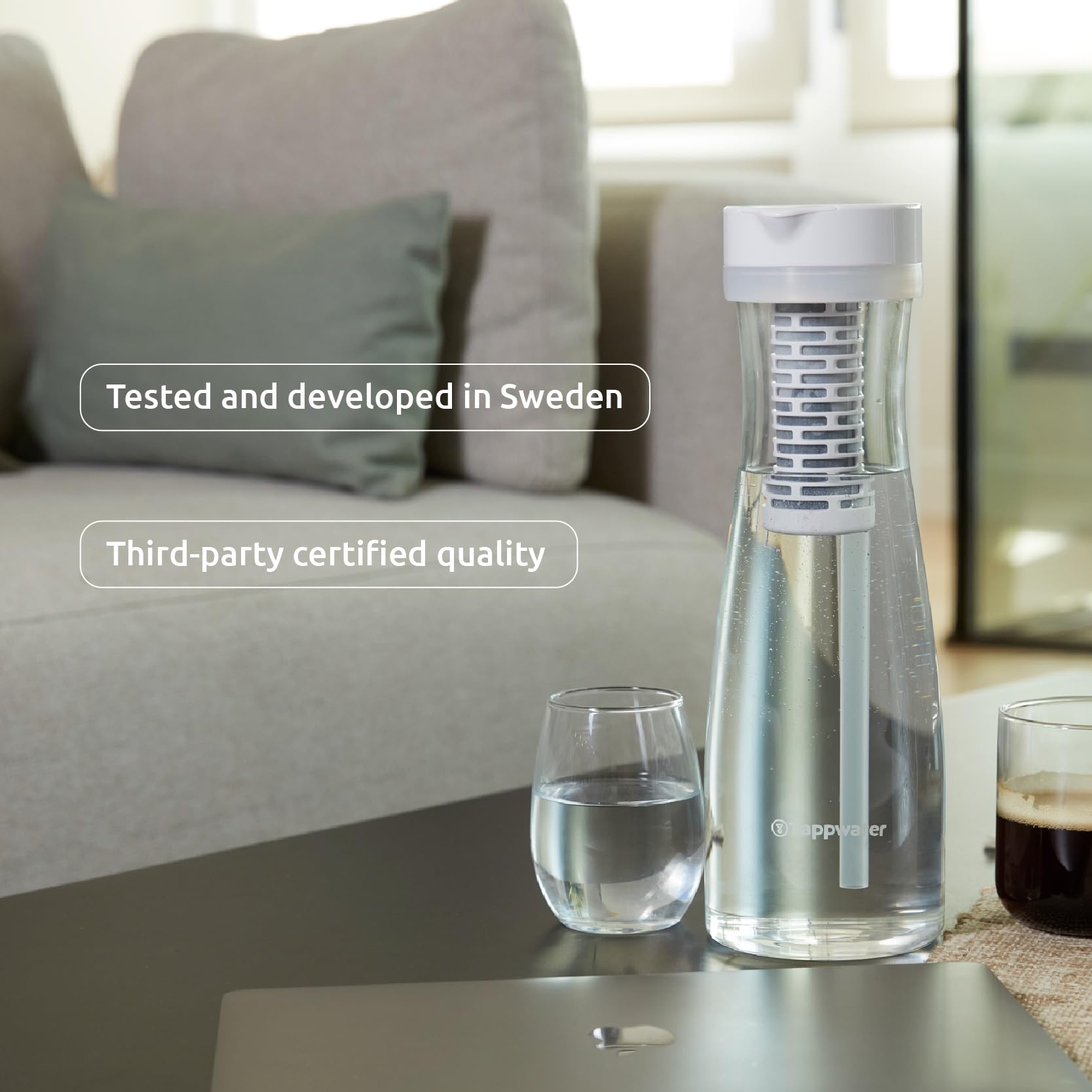 Tappwater PitcherPro SMR Jarra Filtradora de Agua Premium - jarra agua cristal 1,45L, filtración instantánea y con minerales esenciales añadidos, Elimina Cal y +60 Sustancias, Diseño Elegante