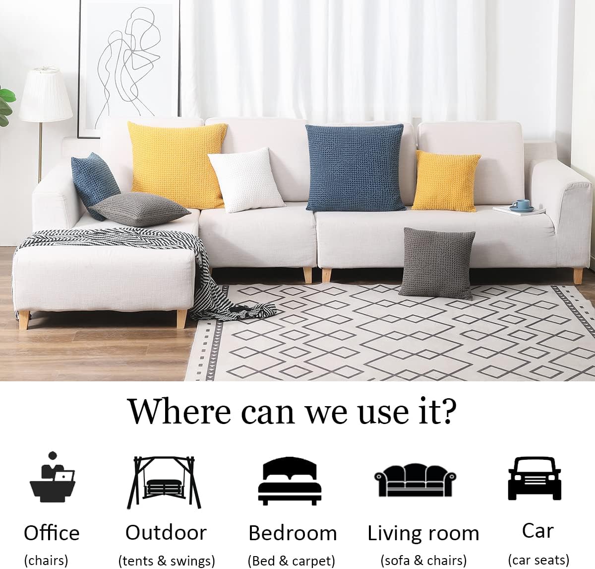 Pillow Covers 26x26 Set of 2 Cotton Euro Shams with Hidden Zipper Wrinkle Resistant Breathable Decorative Waffle Weave Pillowcases for Couch, Sofa, Bedroom Car, Ivory White - Image 6