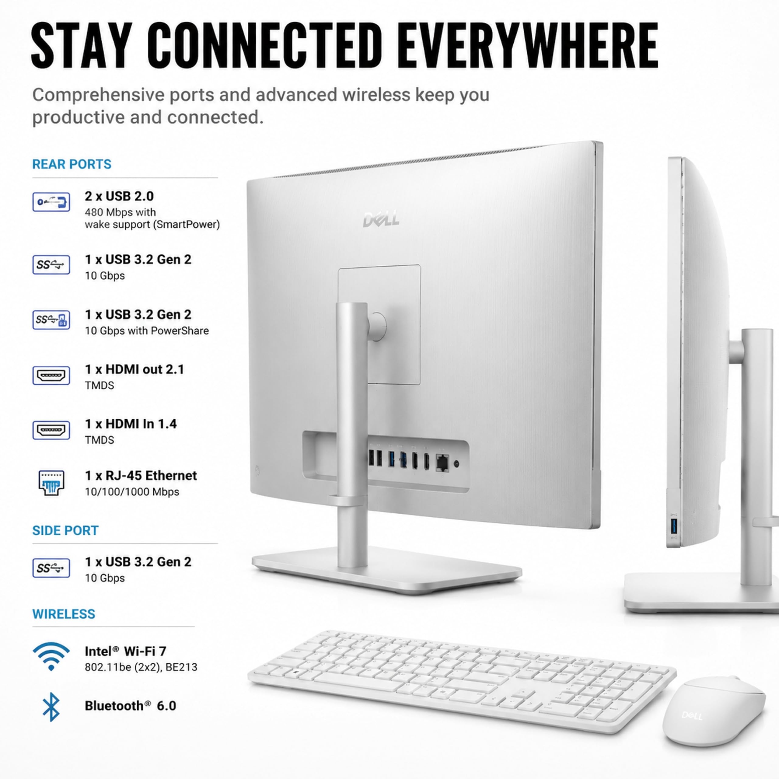 Dell 23.8" All-in-One Desktop Computer, FHD Touchscreen, Intel Core Ultra 7 Series 3 Processor, Copilot+ PC, 16GB DDR5 RAM, 1TB PCIe SSD, Wi-Fi 6E, Bluetooth 5.3, Windows 11 PRO, Wireless KB & Mouse image 7