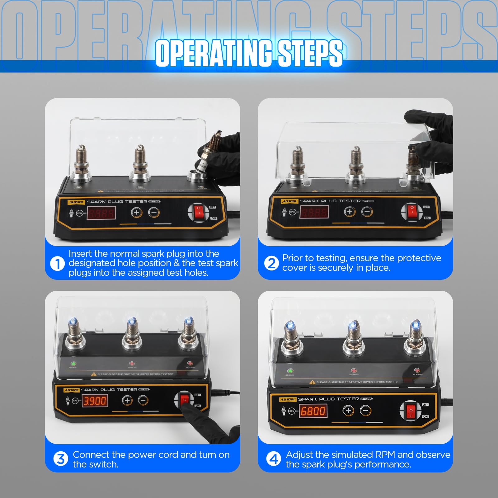 Tester per candele a doppio foro, tester per bobine di accensione del motore automobilistico con frequenza di lavoro di 0-6000 giri/min, strumento per testare le scintille dell'auto con copertura prot