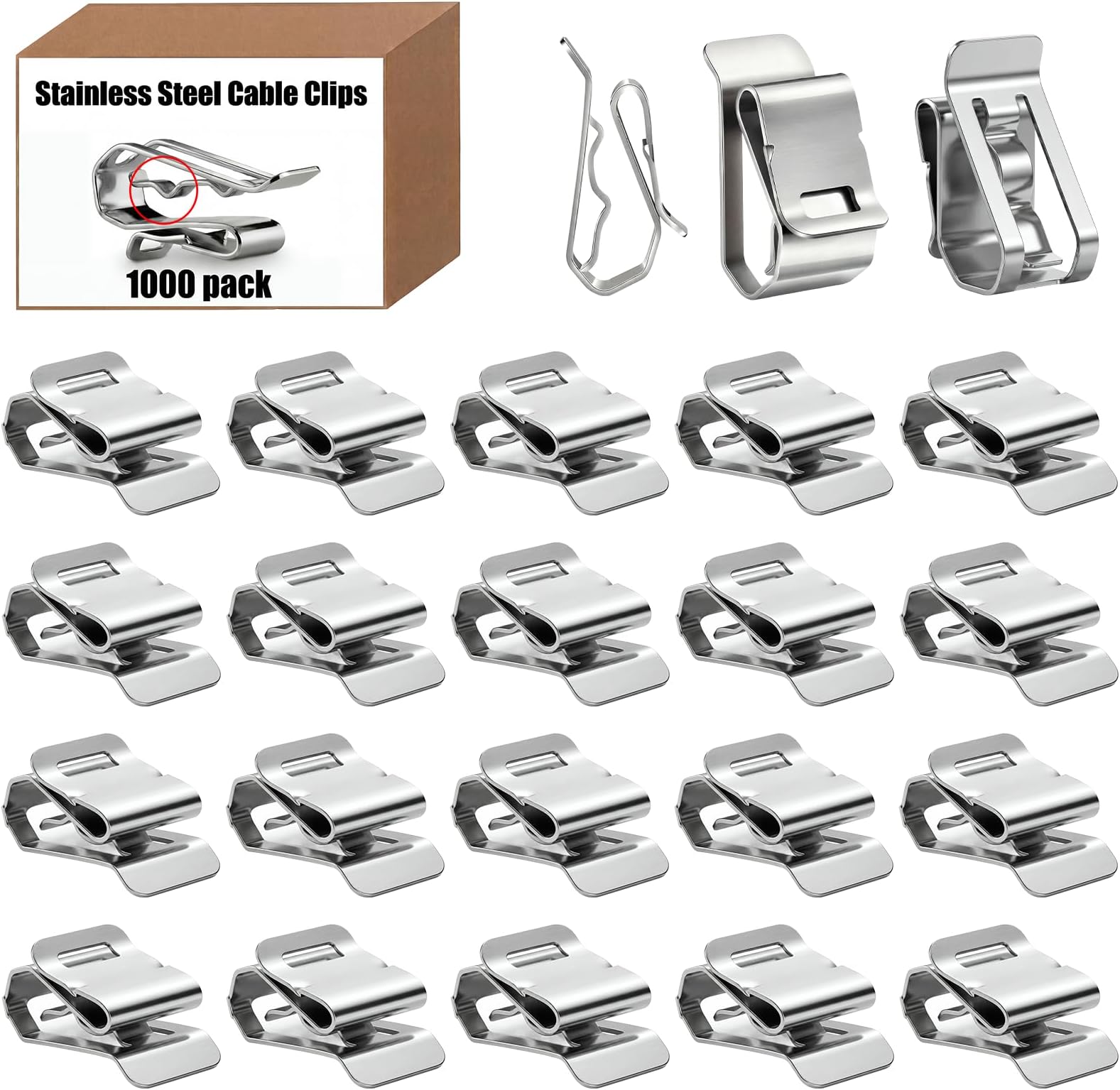 1000-PACK SUS304 Wire Cable Clips, S Wire Management Clips for (1) 12-Gauge USE-2 to (2) 10-Gauge PV-1000V Wires, Fits Solar Frame LED Lights on Roofs Fencing Trailer