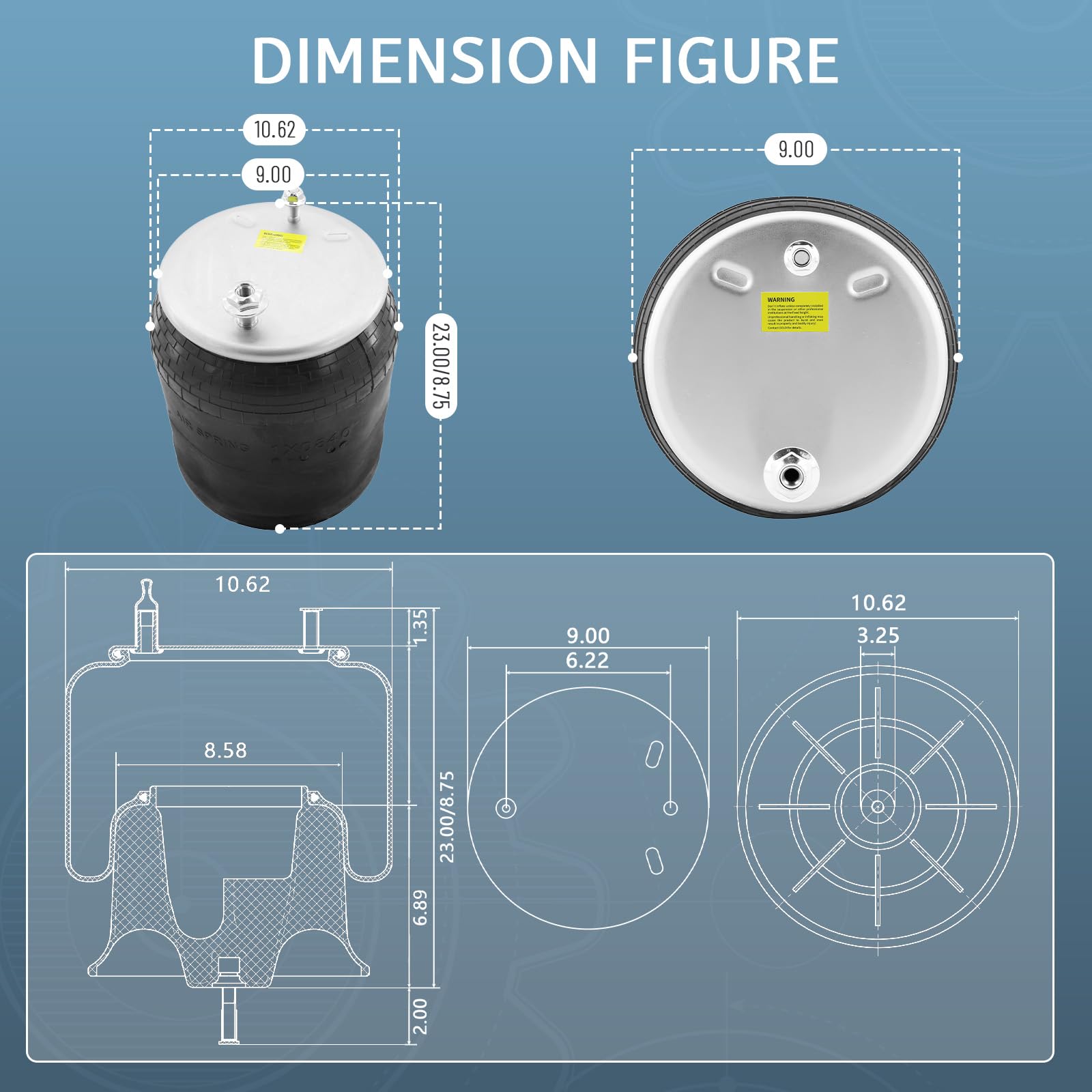 1 Pcs Air Spring Bag Fits for Freightliner Trucks Replacement of Firestone W01-358-9780 9780, 8537, Freightliner 16-13810-000, 1613810000 Goodyear 1R12-189, 1R12-303