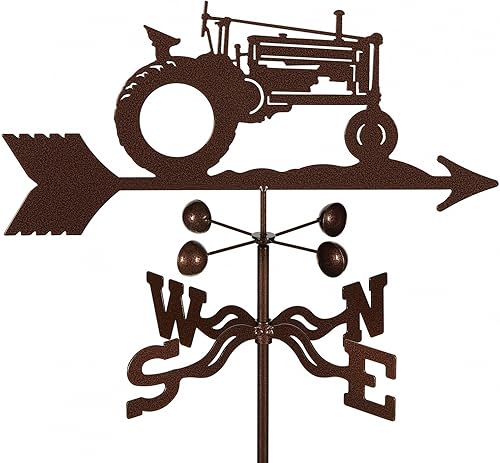 EZ Vane Classic 1930's Farm Tractor Veleta — Montaje en 4 lados, vasos de viento, acabado de cobre antiguo, acero con revestimiento de triple polvo