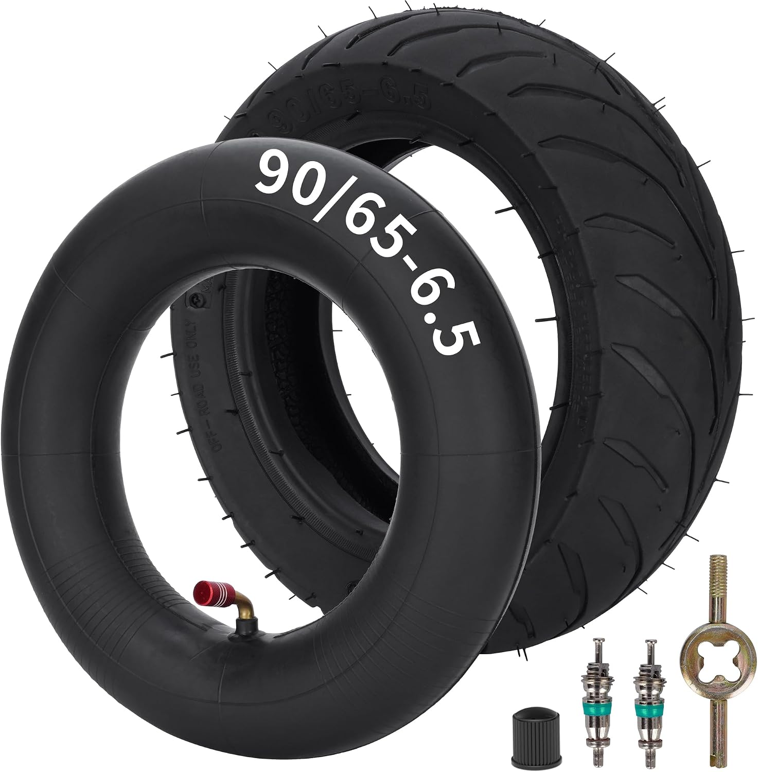 JIAYAN 90 / 65-6.5 Front Tire and Inner Tube with Angled TR87 Valve Stem for 47cc 49cc Kids Mini Pocket MTA1 MTA2 Cag Lucky 7 Bike Moto Mini Electric Scooter E-Bike Dirt Bike