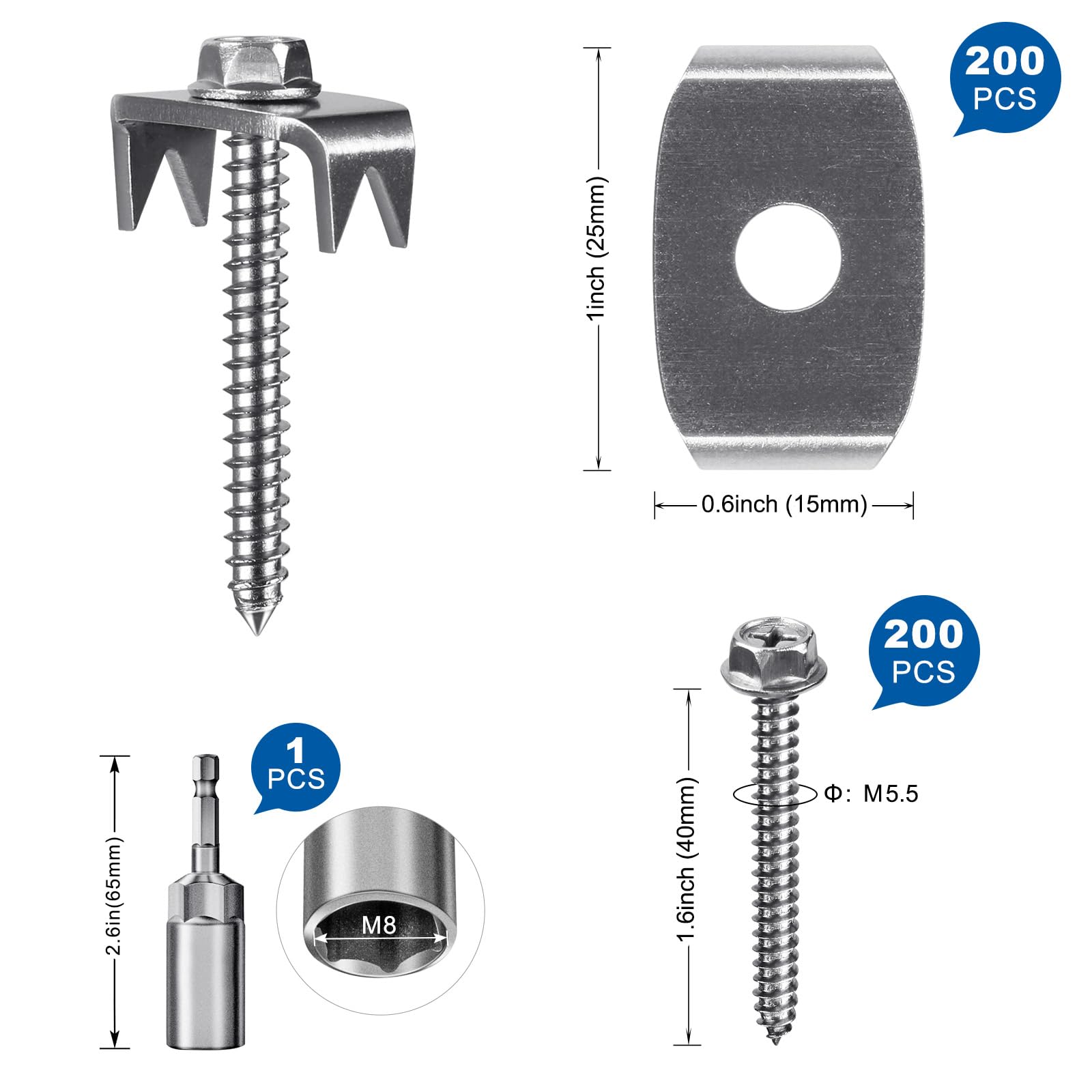 SELEWARE 200 vallas de acero inoxidable, clavos de cerca de madera blanda, clavos reutilizables para cercas de doble barra y cercas trenzadas, cierres de valla con rosca
