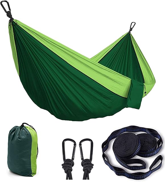 Tyouki Hammock Camping Double Lightweight Nylon Portable 2 Person Outdoor Hammock with Tree Straps & Aluminum Alloy Carabiners, Travel Hammock Quick Drying for Outdoor Camping Garden Beach(260*140cm)