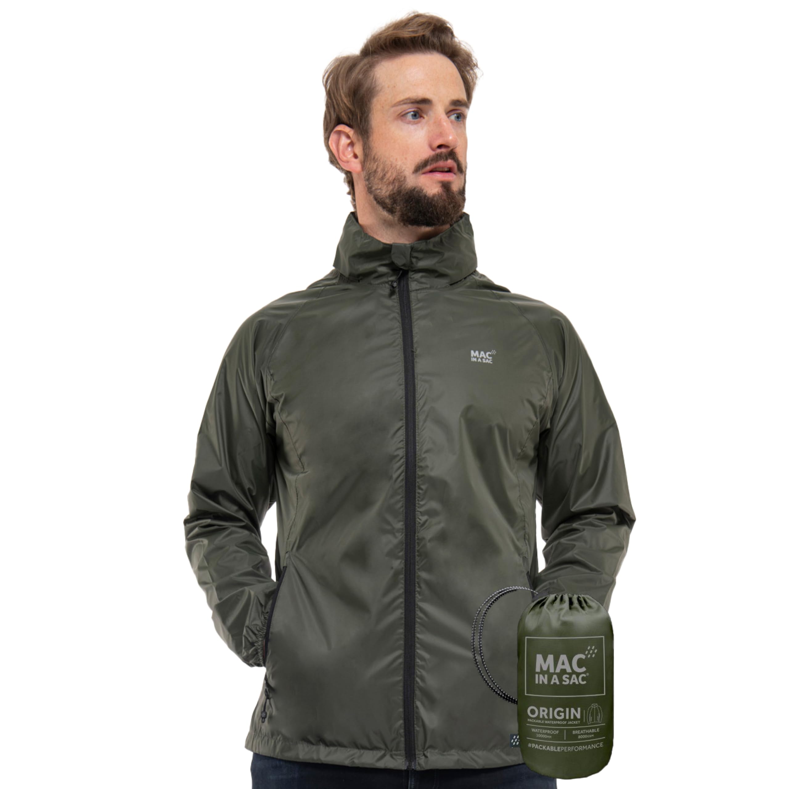 Mac in a Sac - Origin II - Waterproof Packable Jacket for Men & Women - Khaki - M