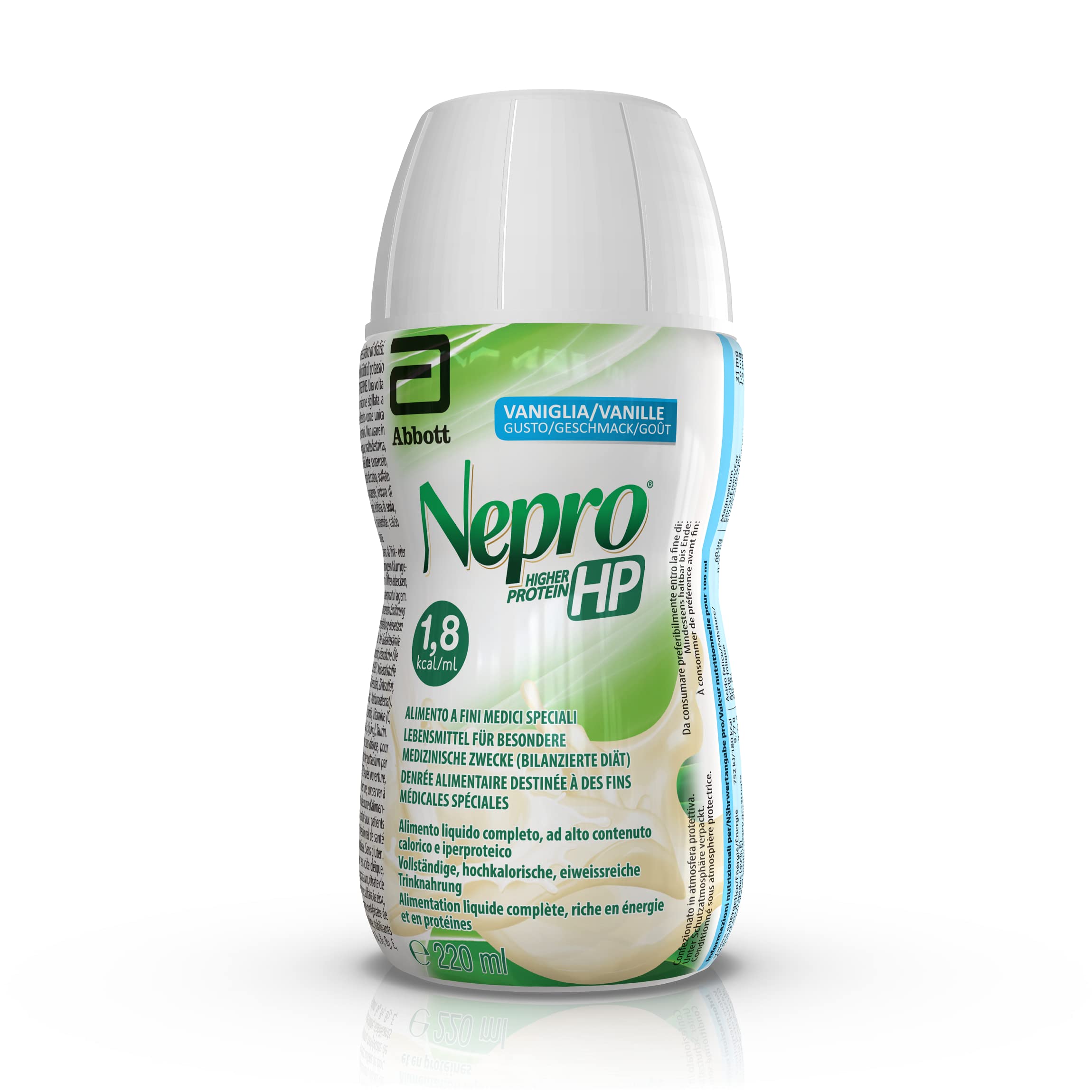 Abbott Nutrition Nepro HP Alimento ad Alta Densità Calorica e Iperproteico Formato Bevanda, Confezione 6 x 220 ml, Gusto Vaniglia