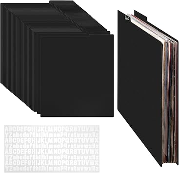 30 PCS Vinyl Record Dividers: 12 Inch Album Storage Holder Dividers, Accessories with A-Z Stickers for Records Book Shelf Organizer (Black)