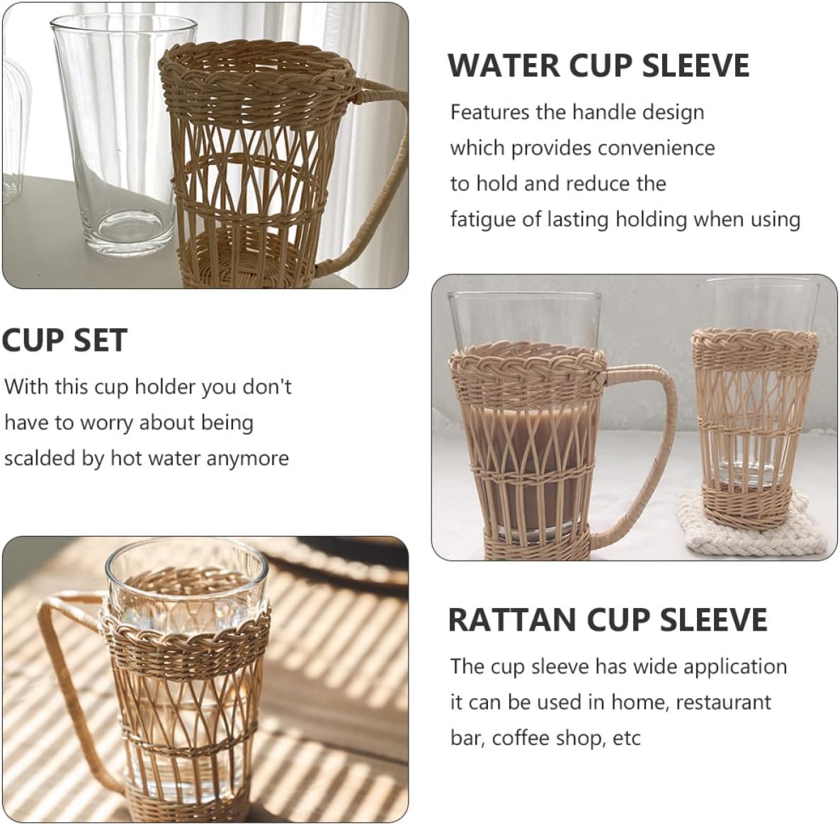 Rattan Weaving Holder with Handle, Cup Sleeve Heat Resistant