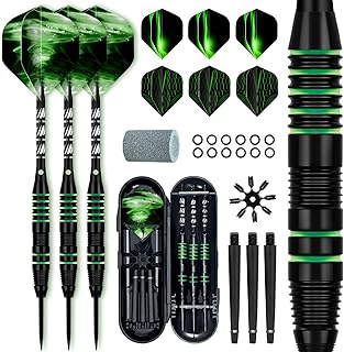 XAWU 3 Pack Steel Tip Darts Set Professional Darts 22g with 9 Dart Flights 3 Aluminum Shafts 3 Spare Shafts 1 Dart Sharpener 12 Rubber O-Rings Flight Protector and Darts Case
