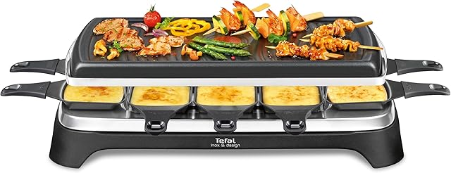 Tefal Raclette Ambiance RE4588 | łącznie z funkcją grilla stołowego | płyta do grillowania z powłoką zapobiegającą przywieraniu + nadaje się do mycia w zmywarce | zdejmowany kabel o długości 2