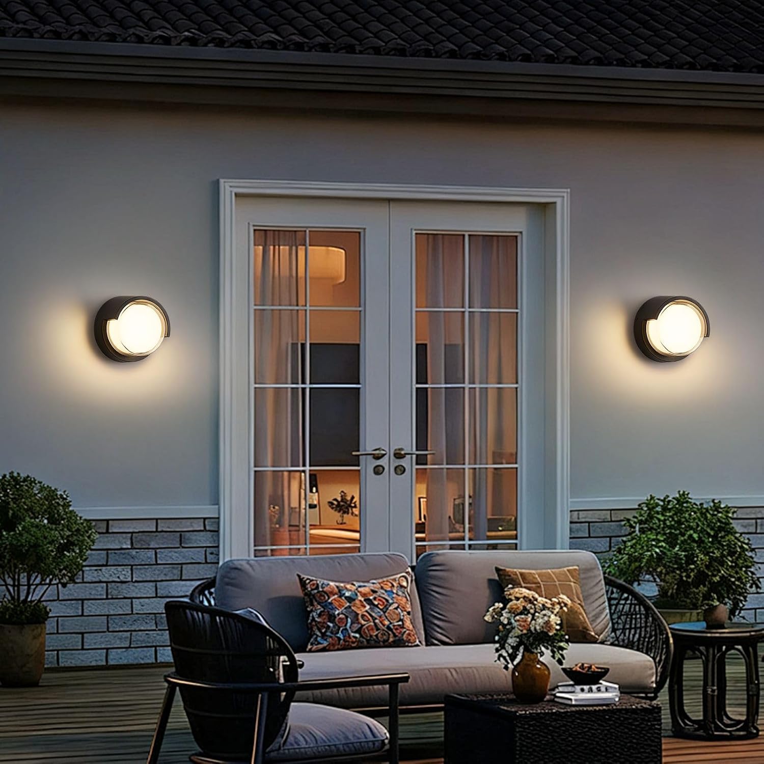 Outdoor Wall Light Black Modern Round LED Wall Sconce Waterproof 120V 12W 3000K Warmlight 6 Inch Exterior Lighting Fixtures for Porch Patio Balcony Entryway Yard