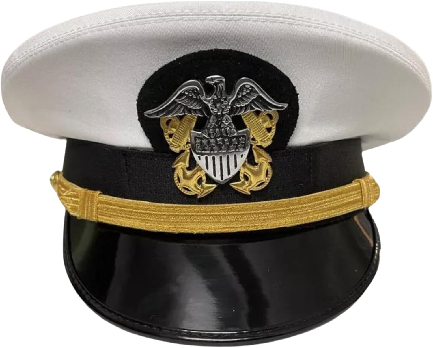 Military Navy USN WO/LCDR Service Visor Cap, Sterling/Gold Badge