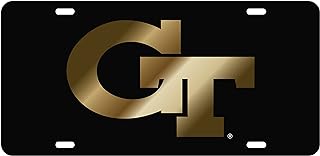 Craftique Georgia Tech Black Gold Mirrored Laser Cut Inlaid License Plate