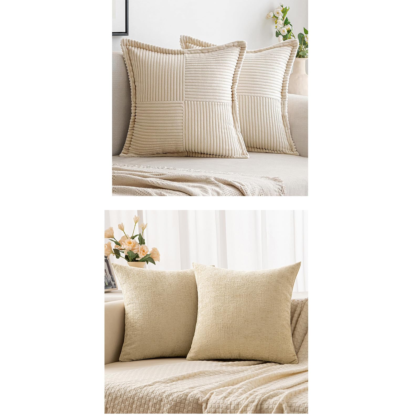 WoaboyCorduroy Splicing Decorative Textured Throw Pillows Soft Chenille Couch Throw Pillows for Sofa Living Room