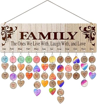 Family Birthday Calendar Wall Hanging DIY Birthday Board, UOIXPUHUO Birthday Reminder Family Birthday Plaque with Tags 100 Pcs Heart and Disc Shape for Mom Christmas Gift, a Day to Remember
