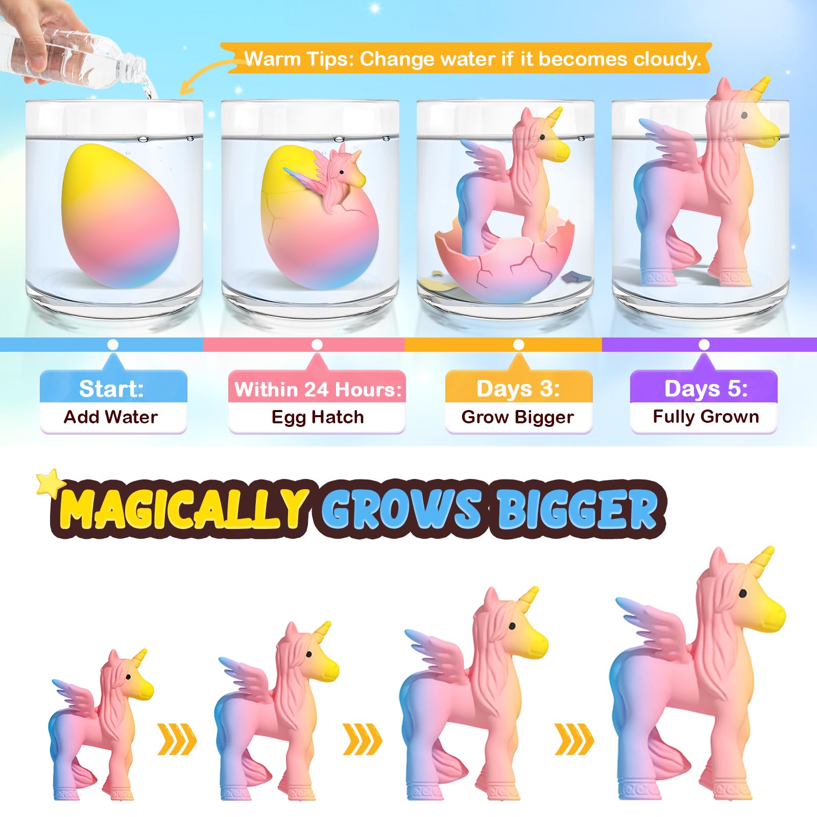 Coodoo Unicorn Hatching Rainbow Eggs for Kids - 6 Pack Unicorn Toys Craft Kits for Boys & Girls, Birthday Easter Basket Stuffers Crafts Gift for Kids 3+ Year Old - Girl Gifts for Ages 3 4 5 6 7 8