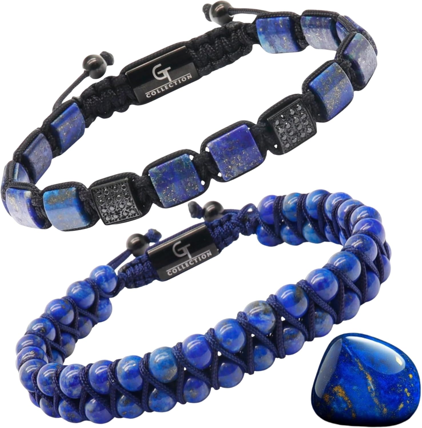 GT collection 2 PIECE SET - Men's Beaded Bracelet And Flatbead Bracelet | Gift for Men | One Size Fits All | Used for Its Grounding Effects | 100% Natural | Adjustable Bracelet for Men with Gemstones