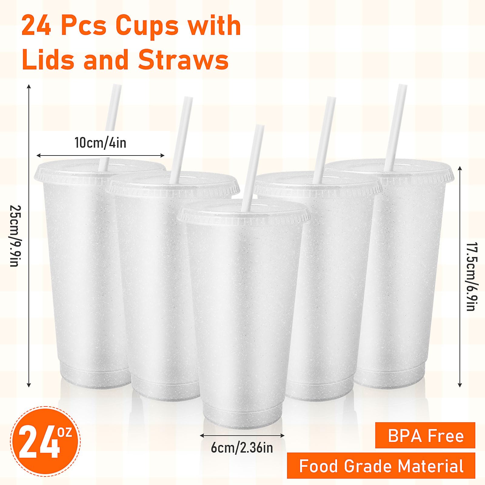 24 tazas reutilizables con tapas y popotes, vaso de café helado con purpurina de 24 onzas, taza de viaje de plástico para jugos de licuados, suministros de fiesta de cumpleaños (transparente)