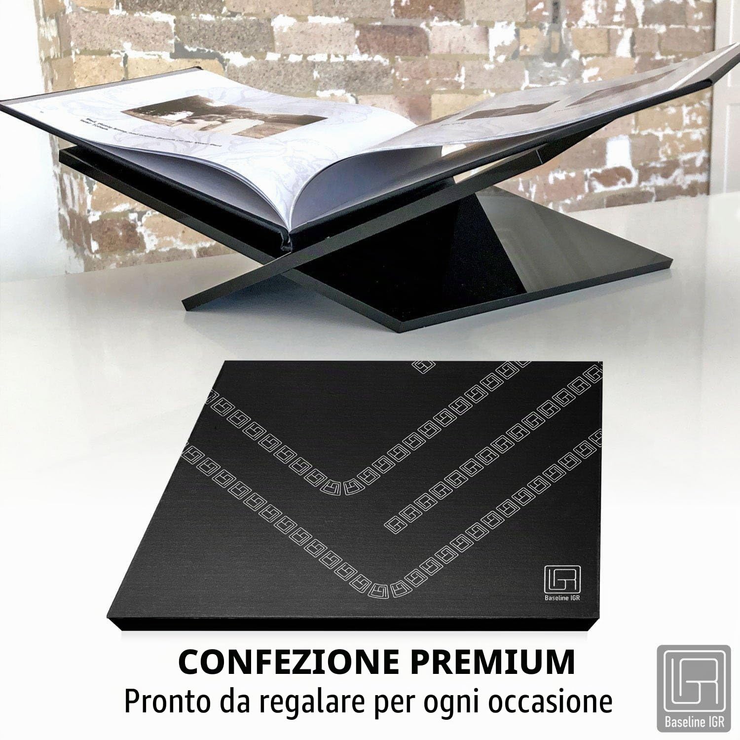 Large Black Acrylic Book Stand, 12.5" x 9.5" x 5.5”, Acrylic Book Holder, Open Bookstand for Display and Reading Cookbooks, Art Books, Bibles, Magazines - Home and Office