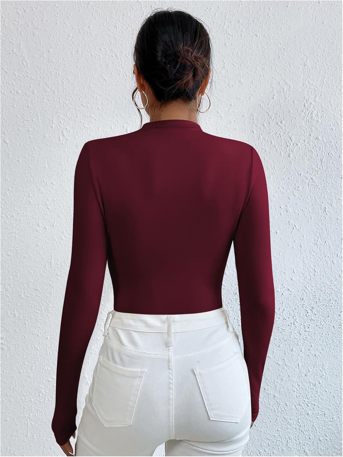 SweatyRocks Women's Bodysuit Mock Neck Casual Ruched Long Sleeve Jumpsuit - Image 2