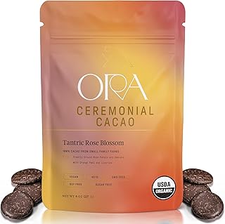ORA Ceremonial Cacao - Tantric Rose Blossom - Organic 100% Cacao with Rose Petals & Damiana - Ethical - High Flavanol - Unsweetened - Heavy Metals Tested - 8oz