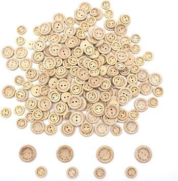 200 PCS Wooden Round Buttons Natural Wooden Round Shape Button Handmade Love Buttons for Handmade Sewing and DIY Crafting Decorations 15mm 20mm