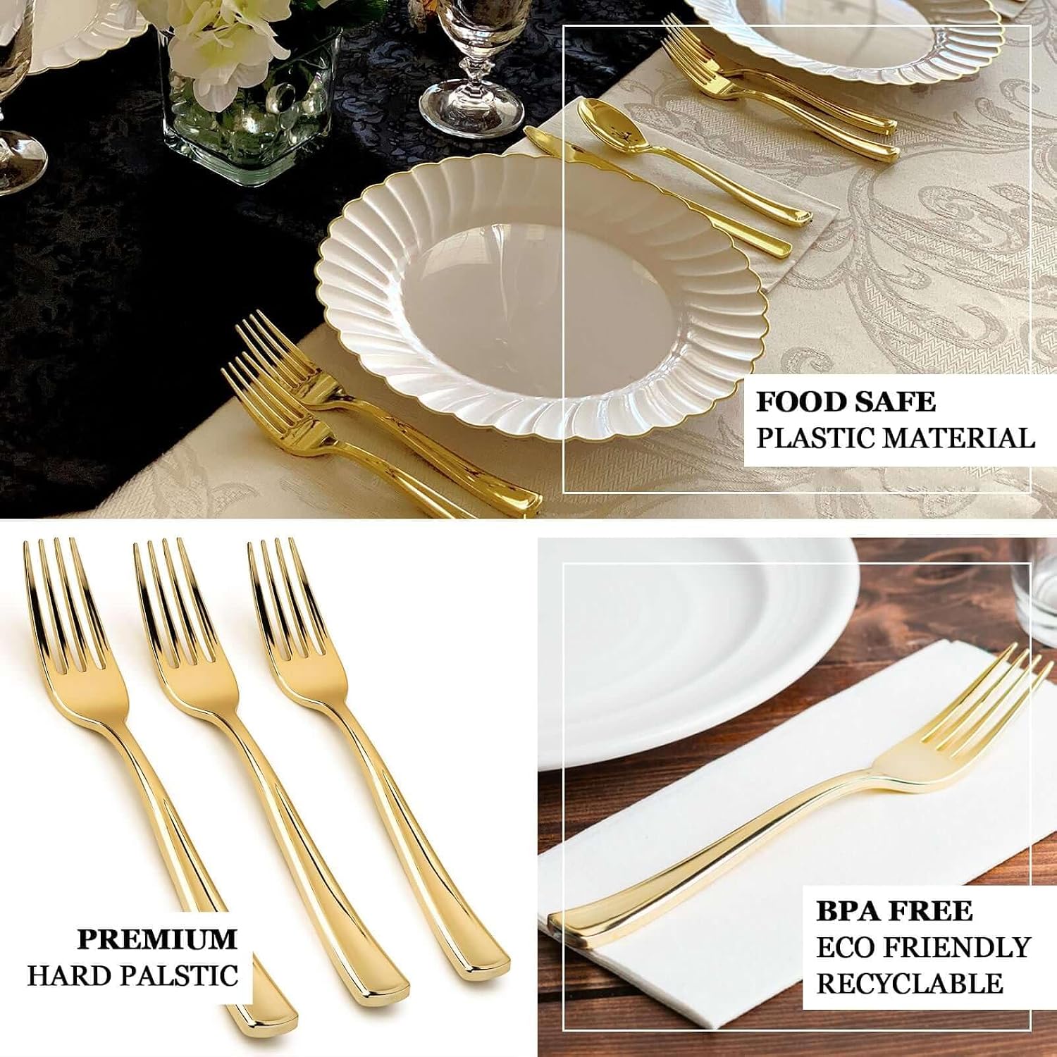 Efavormart 100pcs Metallic Gold Disposable Plastic Fork for Wedding Birthday Party Banquet Events Candy Buffets