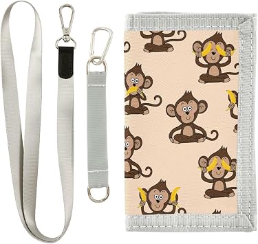 Cute Monkey Banana Trifold Wallets for Kids Boys Girls, Outdoor Sports Wallet for Teen, with Zipper Coin Pocket Novelty Purse