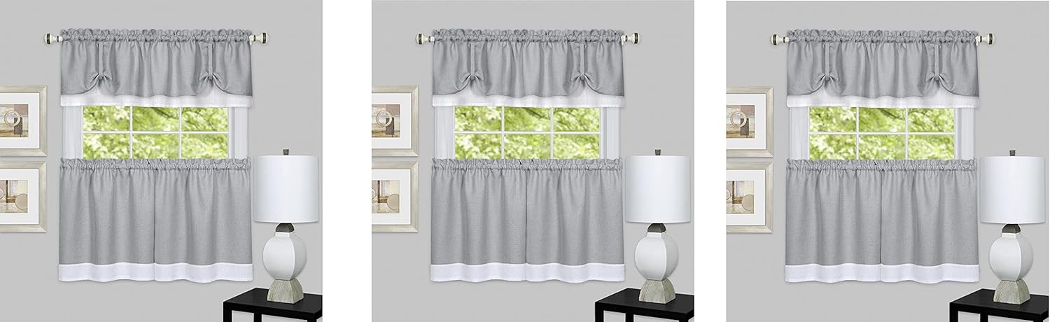 Achim Home Furnishings, Grey/White chim Home Furnishings DRTV24GW12 Darcy Window Curtain Tier Pair & Valance Set, 58" x 24" with 14" Valance, Pair (3)