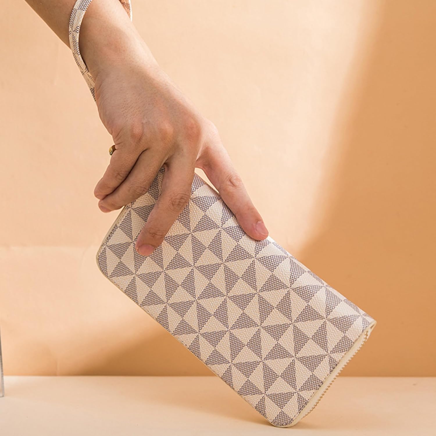 Veki Women's Wallet Double Zipper Pocket Wallets with Wrist Strap, Leather Credit Card Purse for Women Men (Monolayer-White) - Image 6