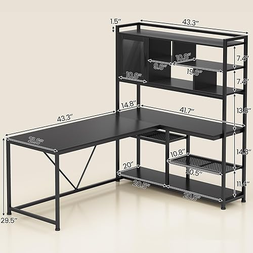 Miniatura 9 de SEDETA Escritorio para computadora en forma de L, escritorio de oficina de 58 pulgadas con luz LED y estantería, escritorio de esquina en forma de L