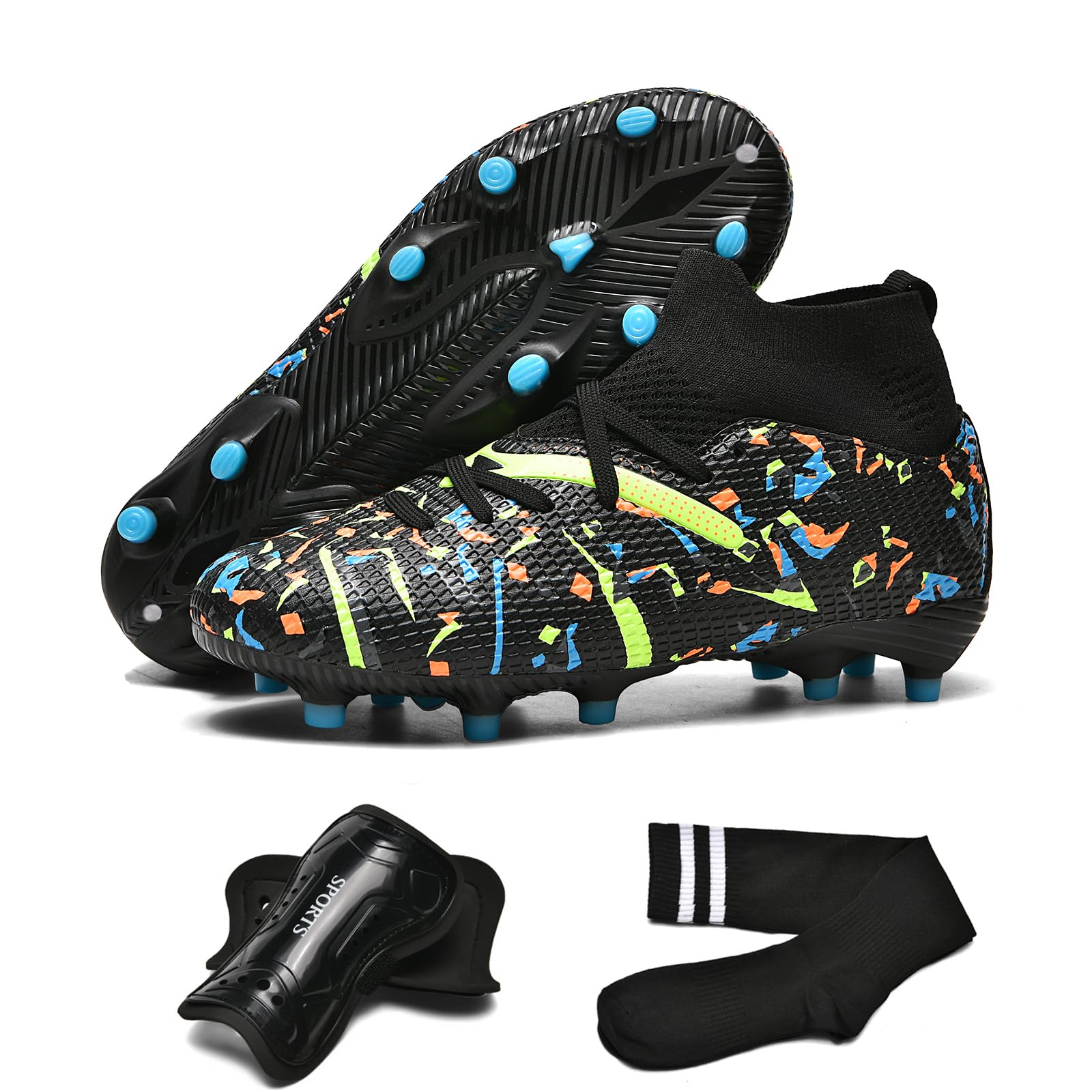 Kids Soccer Cleats Boys Girls Youth Football Shoes for Little/Big Kid Outdoor Indoor Firm Ground Athletic ，with Shin Guards and Soccer Socks-picture-10