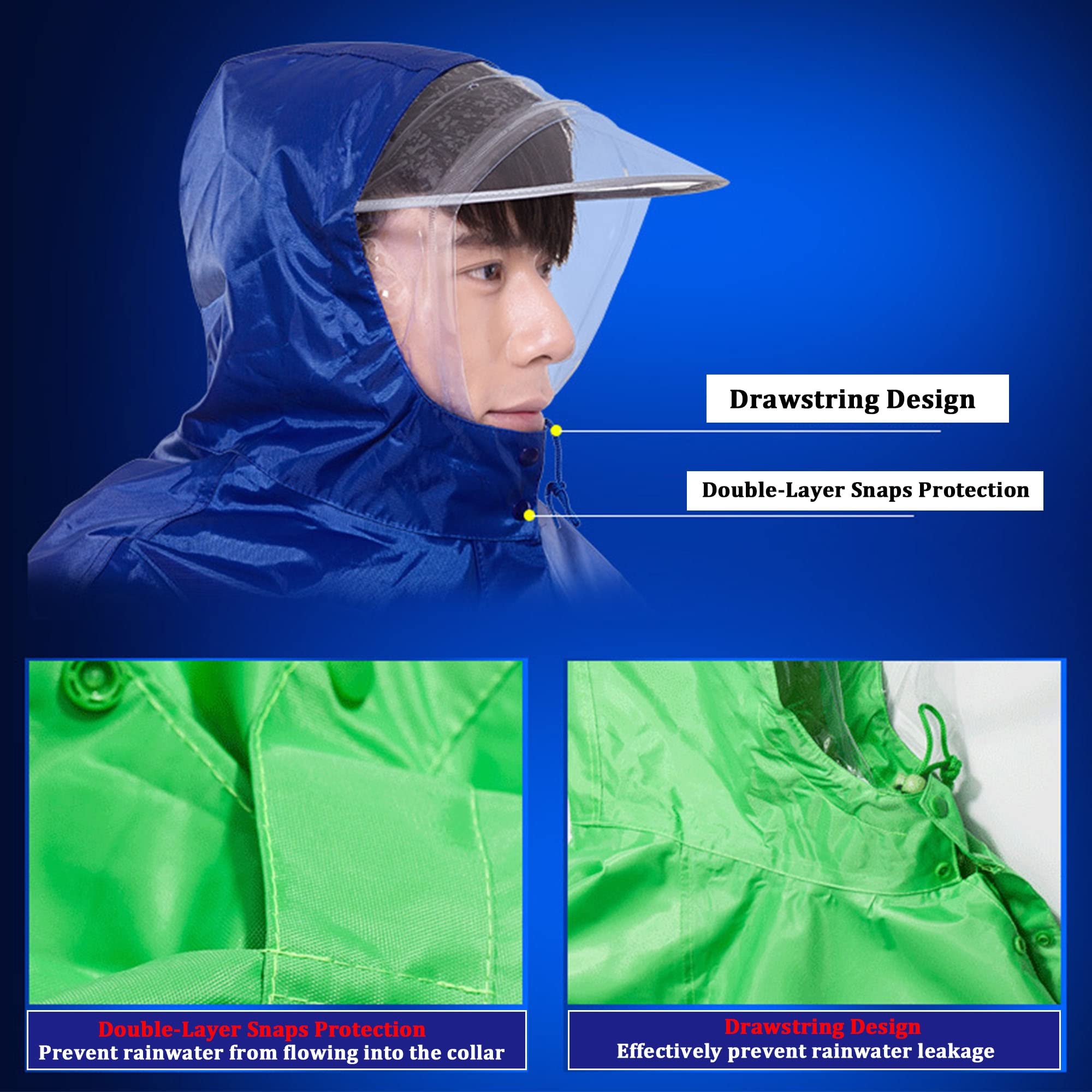 Poncho de Pluie Imperméable avec Capuche et Visière à Cordon de Serrage, Imperméable Réfléchissant Hommes Femmes Adultes Cape de Pluie pour Cyclisme Camping Randonnée Pêche